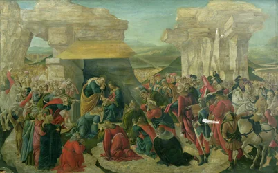 Anbetung der Könige, ca. 1480 (Tempera auf Holz) (beschädigt)